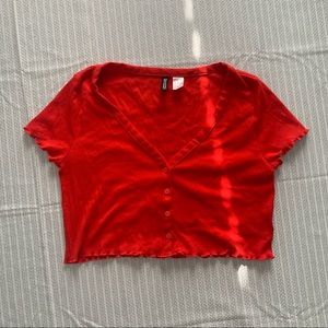 RED LETTUCE TRIM CROP TOP
